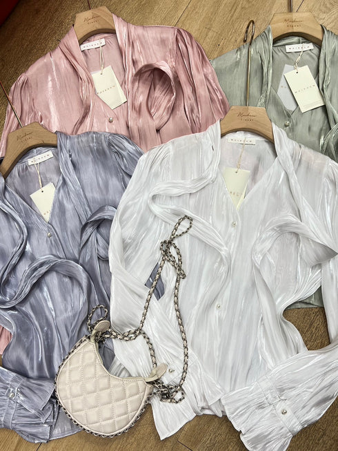 Casual Collar Tie Shirts With Long Lantern Sleeves